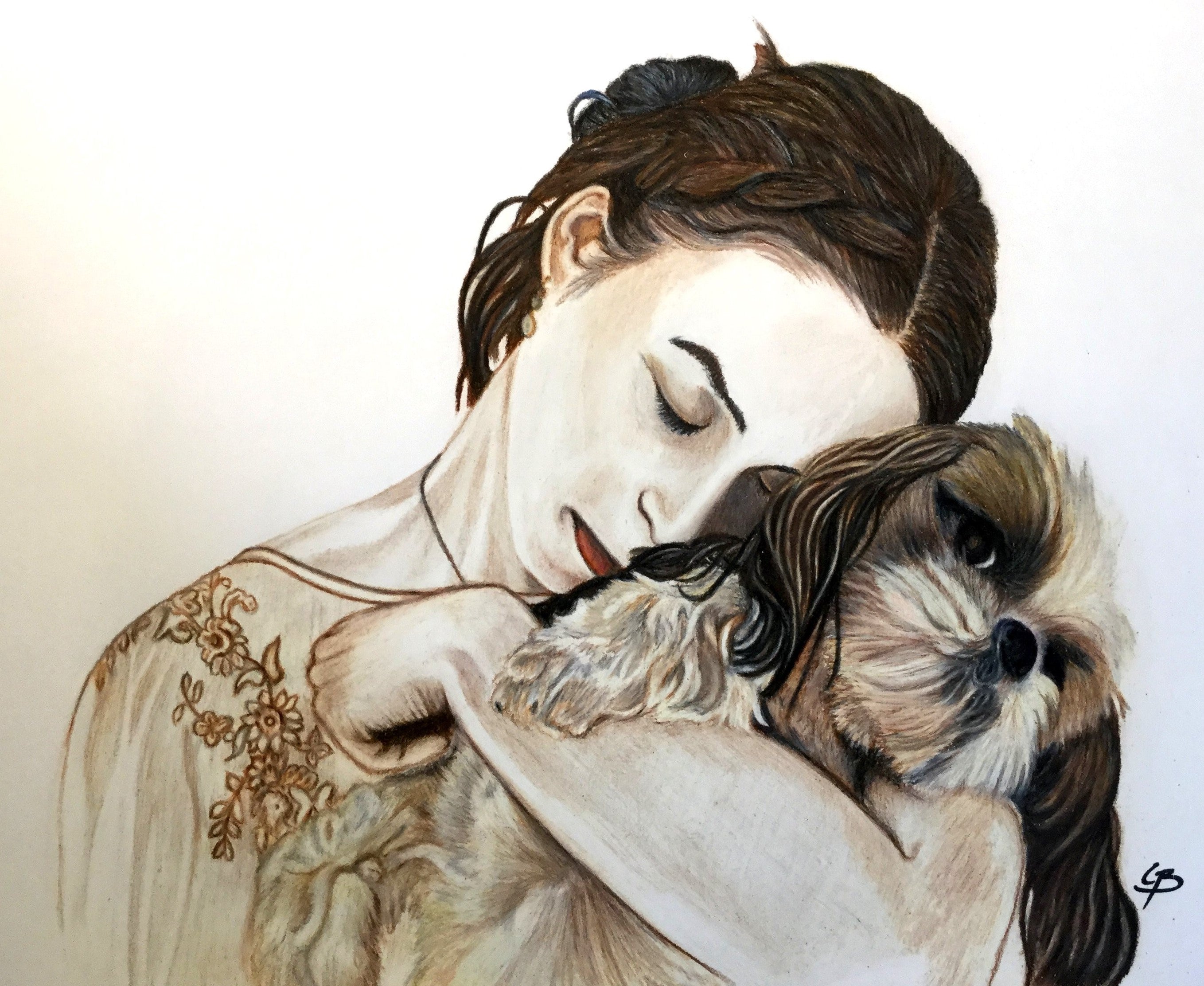 Konfirmationsgave håndtegnet dyreportræt tegnet i farveblyanter af Lone Bruun, BruunsArt